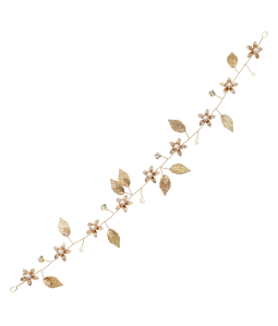 Handmade Headband With Golden Flower And Leaf Shape Soft Chain Headdress