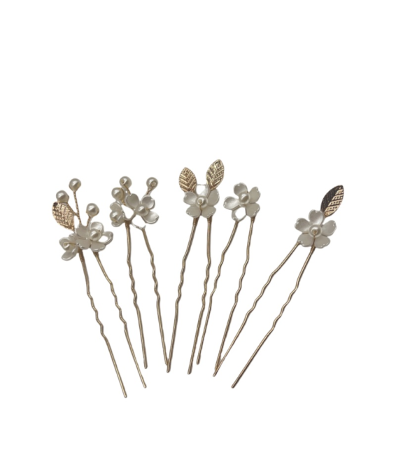 Ancient Style U-shaped Pearl Alloy Hair Fork Golden Leaf Pearl Pin Hairpin Headdress