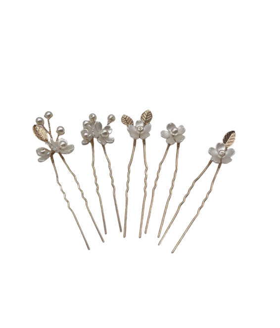 Ancient Style U-shaped Pearl Alloy Hair Fork Golden Leaf Pearl Pin Hairpin Headdress