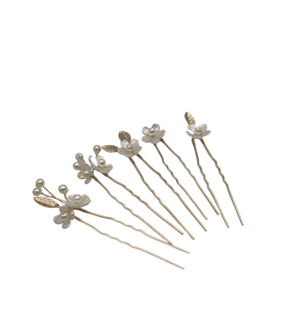 Ancient Style U-shaped Pearl Alloy Hair Fork Golden Leaf Pearl Pin Hairpin Headdress