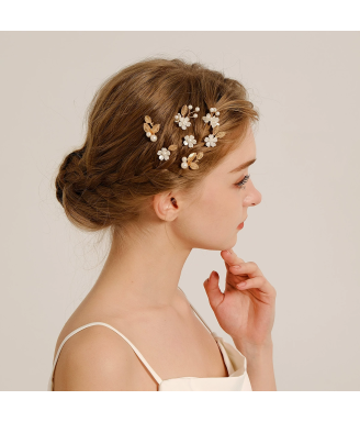 Ancient Style U-shaped Pearl Alloy Hair Fork Golden Leaf Pearl Pin Hairpin Headdress