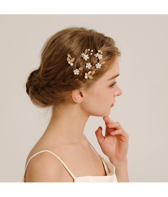 Ancient Style U-shaped Pearl Alloy Hair Fork Golden Leaf Pearl Pin Hairpin Headdress