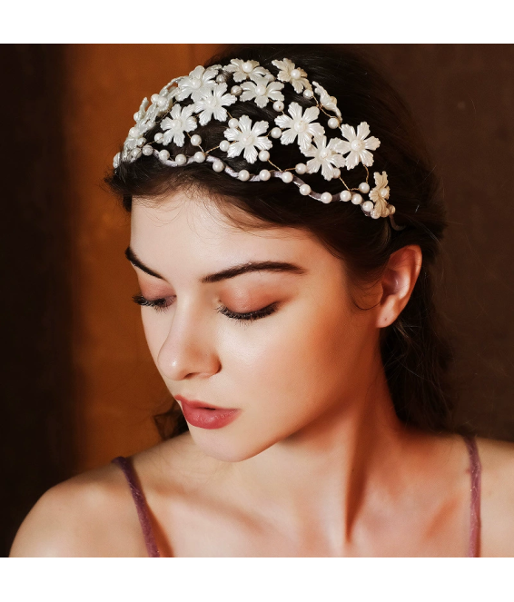 Pearl Pressed Hairband Sweet Flower Headdress Handmade Beaded Hairband