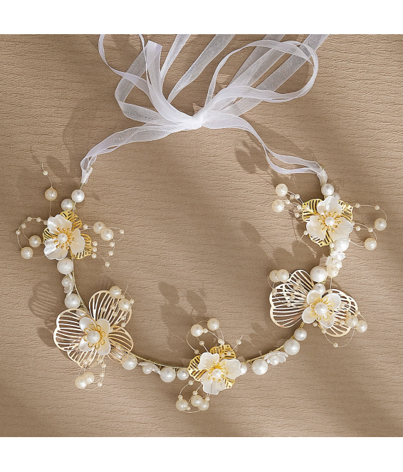 Flower Wreath Braided Headband Flower Girl Pearl Headdress