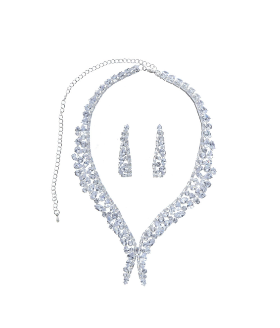 Super Flash Earring Necklace Set High-End Clavicle Chain Two-Piece Set