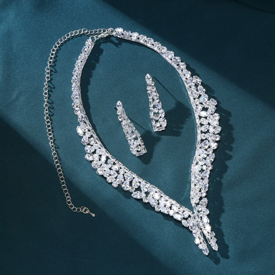 Super Flash Earring Necklace Set High-End Clavicle Chain Two-Piece Set