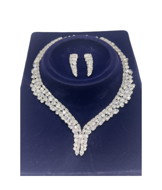 Super Flash Earring Necklace Set High-End Clavicle Chain Two-Piece Set