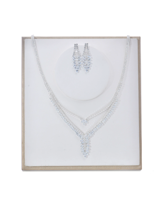 Luxury Rhinestone Necklace Earrings Leaf Set Water Drop Necklace Two-Piece Set