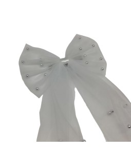 Bridal Pearl Hair Bow Veil Bridesmaid Large Hair Bow Wedding Veil With Barrette