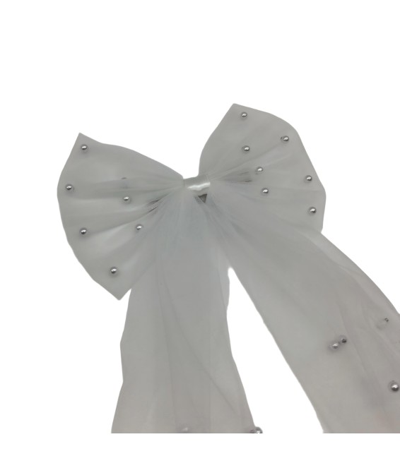 Bridal Pearl Hair Bow Veil Bridesmaid Large Hair Bow Wedding Veil With Barrette