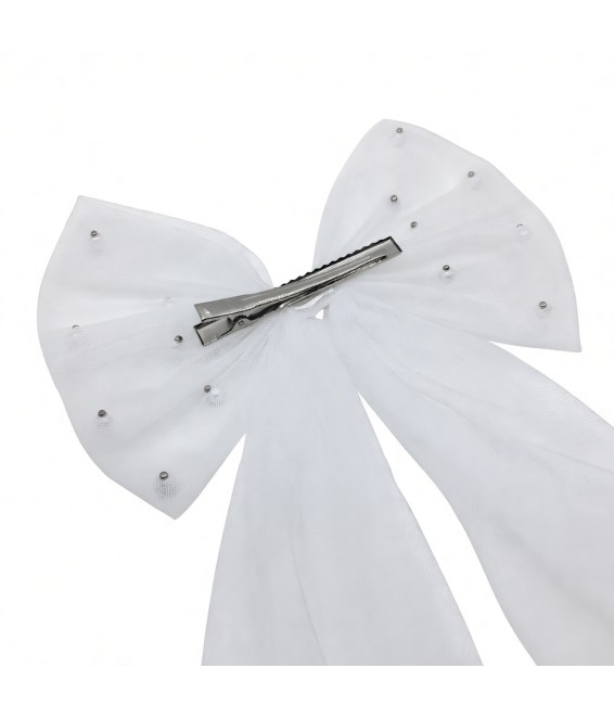 Bridal Pearl Hair Bow Veil Bridesmaid Large Hair Bow Wedding Veil With Barrette