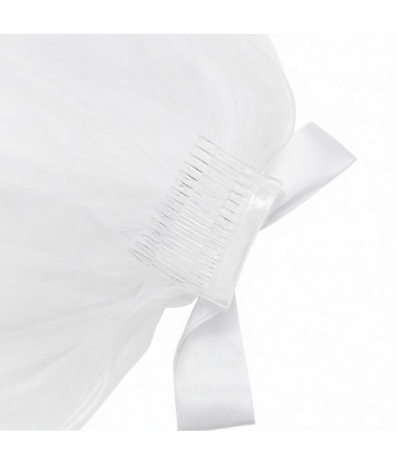 2 Tiers Pearl Hair Bow Veil Bride Wedding Veil Soft Tulle Bridal Veils With Comb