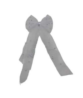 Bridal Pearl Hair Bow Embroidered Veil Bridesmaid Large Hair Bow Wedding Veil With Barrette