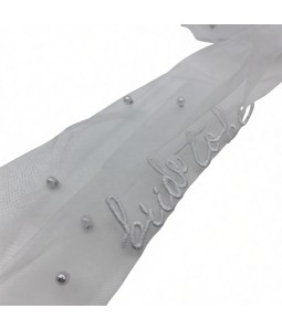 Bridal Pearl Hair Bow Embroidered Veil Bridesmaid Large Hair Bow Wedding Veil With Barrette