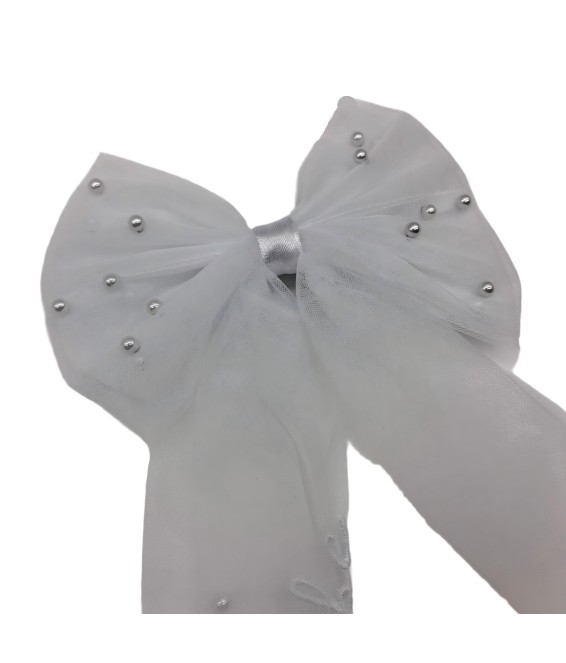 Bridal Pearl Hair Bow Embroidered Veil Bridesmaid Large Hair Bow Wedding Veil With Barrette