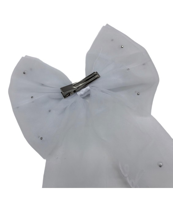 Bridal Pearl Hair Bow Embroidered Veil Bridesmaid Large Hair Bow Wedding Veil With Barrette
