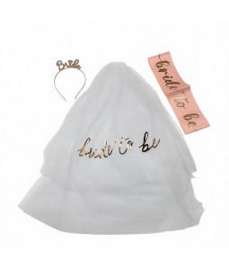 3 Pcs Bride To Be Headband With Sash And Veil For Bachelorette Party Decorations