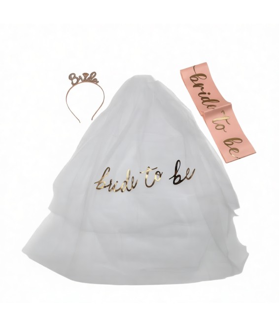 3 Pcs Bride To Be Headband With Sash And Veil For Bachelorette Party Decorations