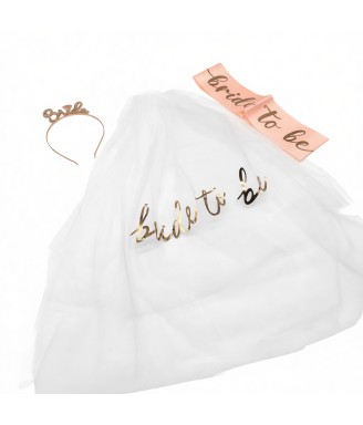 3 Pcs Bride To Be Headband With Sash And Veil For Bachelorette Party Decorations