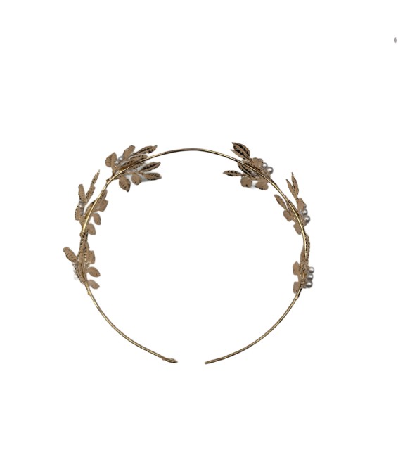 Gold Leaf Pear Wedding Headband,Metal Bridal Headband
