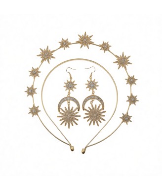 2 Pcs Baroque Headband and Dangle Earrings For Wedding