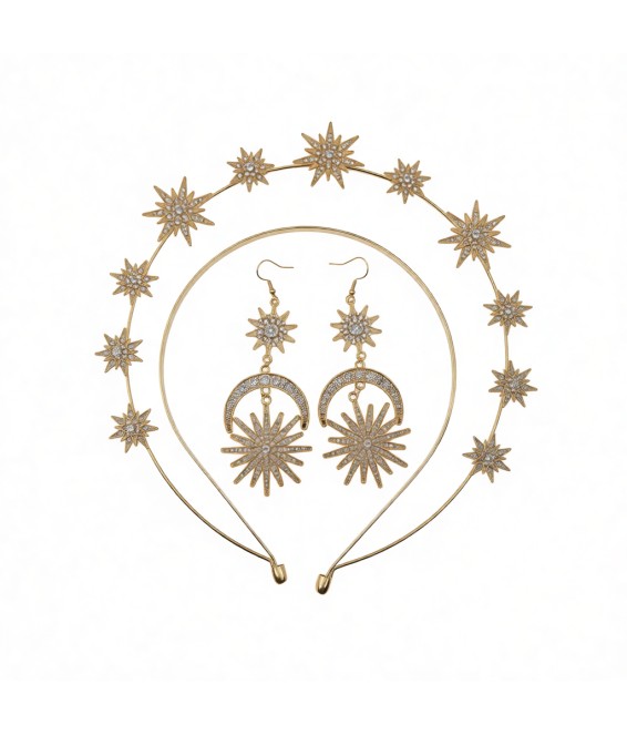 2 Pcs Baroque Headband and Dangle Earrings For Wedding