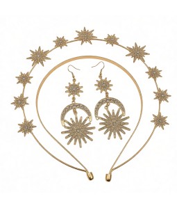 2 Pcs Baroque Headband and Dangle Earrings For Wedding