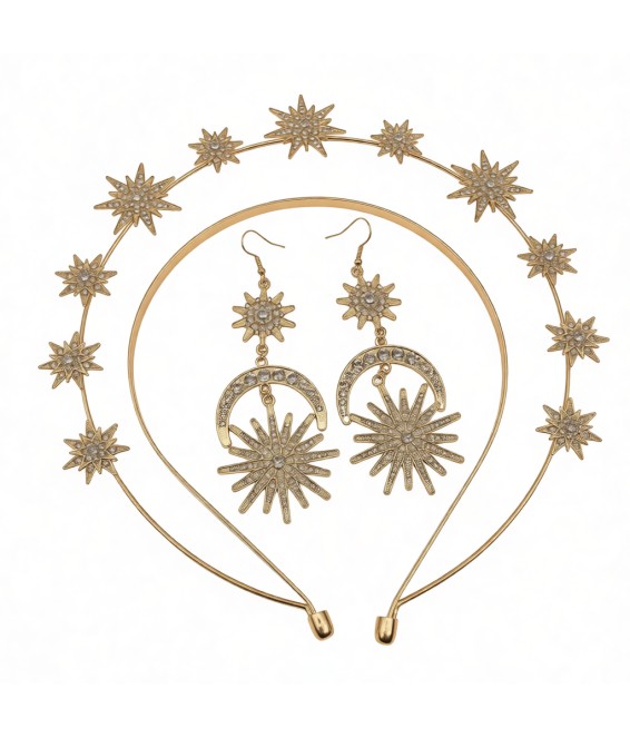 2 Pcs Baroque Headband and Dangle Earrings For Wedding