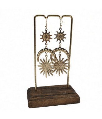 Sun And Moon Baroque Dangle Earrings,Gold Plated Dangling Earrings for Brides