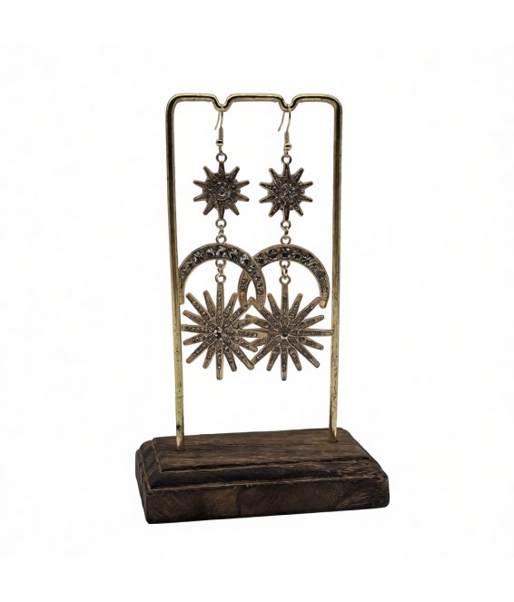 Sun And Moon Baroque Dangle Earrings,Gold Plated Dangling Earrings for Brides