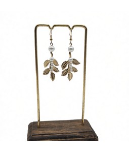 Leaf Pearl Dangle Earrings,Gold Plated Dangling Earrings for Brides