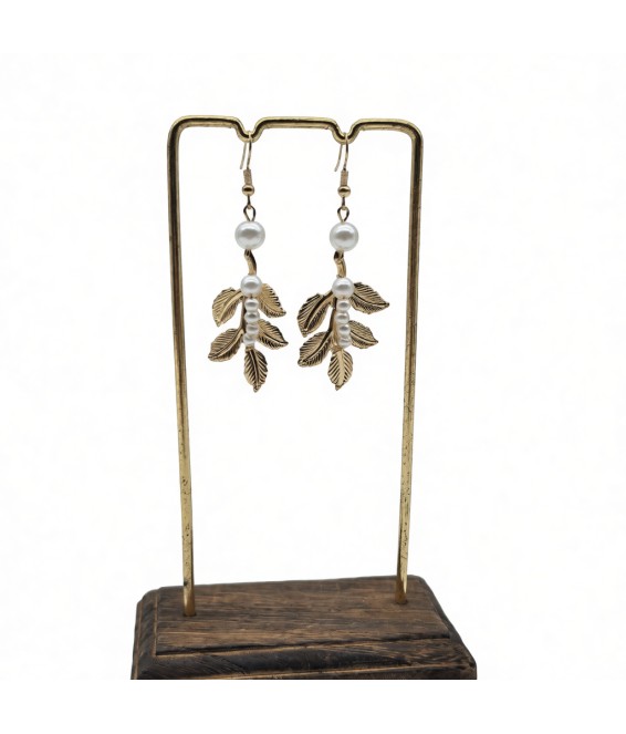 Leaf Pearl Dangle Earrings,Gold Plated Dangling Earrings for Brides