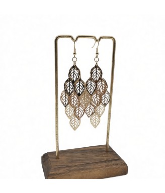 Layered Leaf Dangle Earrings,Gold Plated Dangling Earrings for Brides