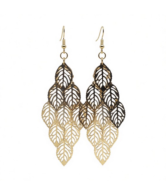 Layered Leaf Dangle Earrings,Gold Plated Dangling Earrings for Brides