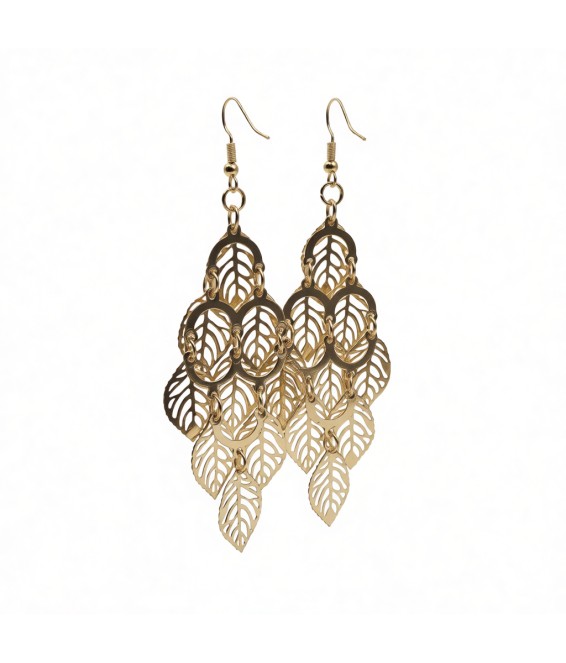 Layered Leaf Dangle Earrings,Gold Plated Dangling Earrings for Brides