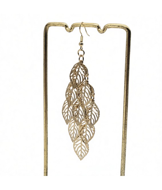 Layered Leaf Dangle Earrings,Gold Plated Dangling Earrings for Brides